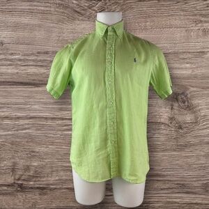 Polo Ralph Lauren Green Short Sleeve 100% Linen Men Medium Lime Green (416)